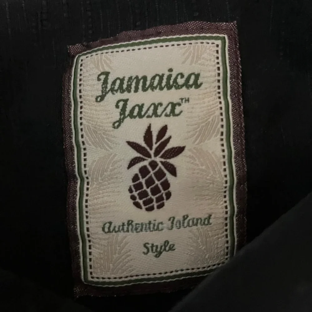 Jamaica Jaxx Mens XL Silk Tropical Leaf Embroidered Button Down Shirt Black - Picture 4 of 6